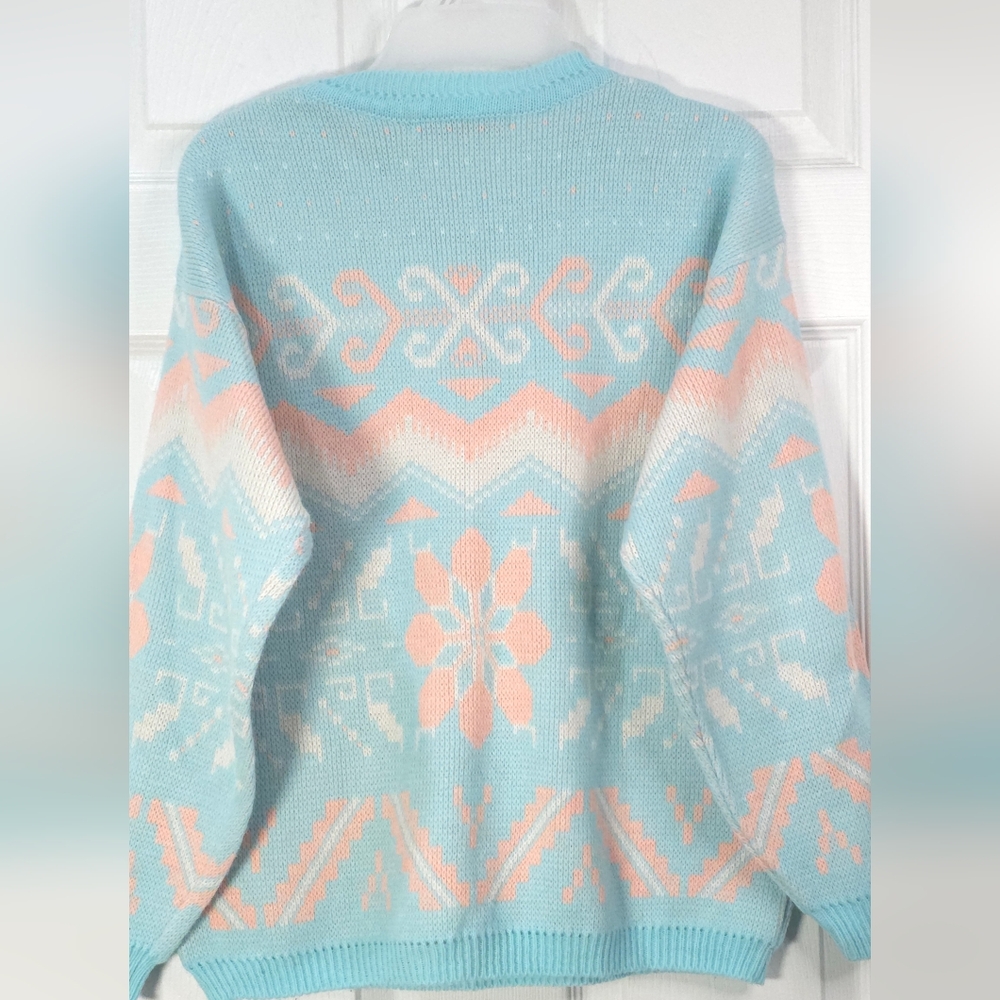 Boston Bay Traders Pastel Fair Isle Wool Sweater Blue Pink M/L Rare Vintage - Picture 8 of 10